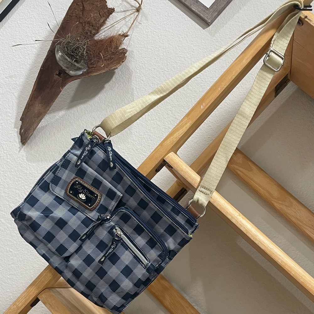 Lily Bloom Navy Checkered Shoulder Bag
